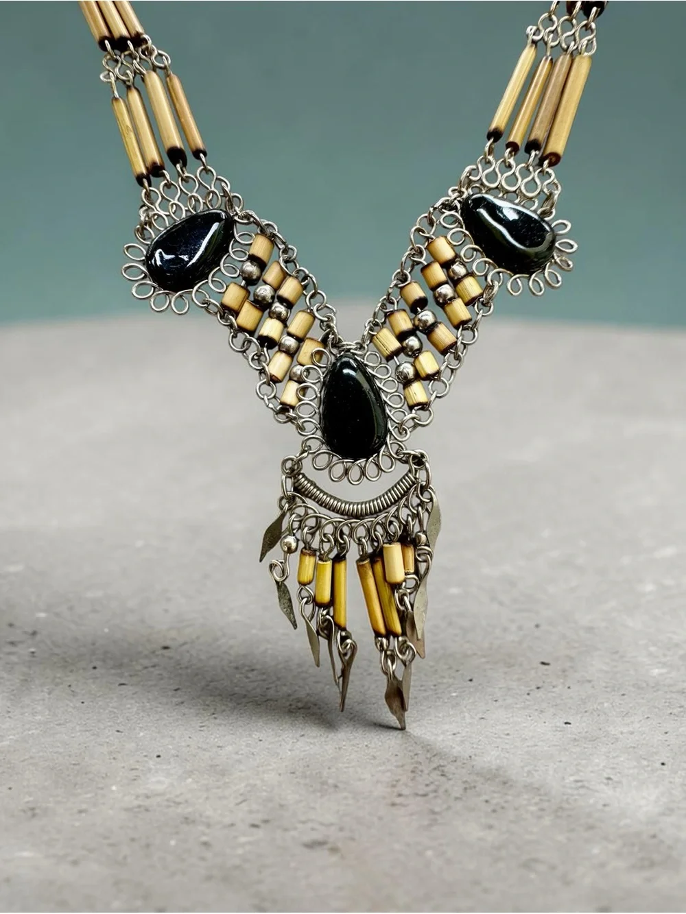 Handcrafted Tribal Statement Necklace 16”